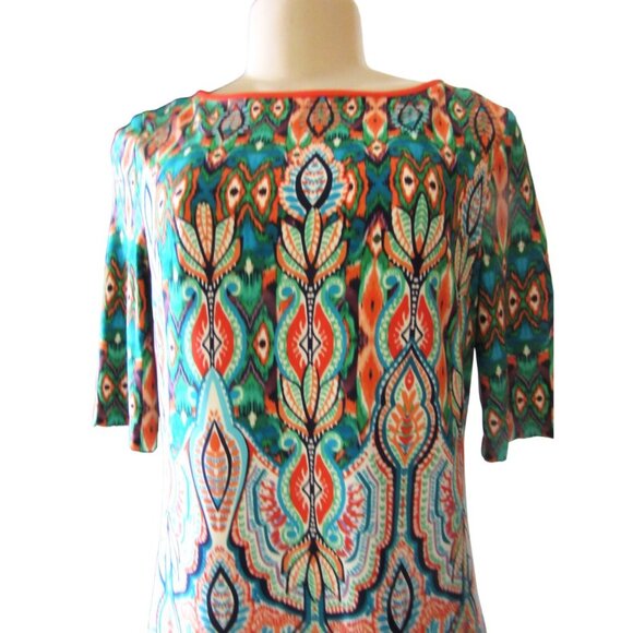 Eliza J Orange and Green Paisley Stretchy Shealth Dress in Size 6 - Picture 5 of 7